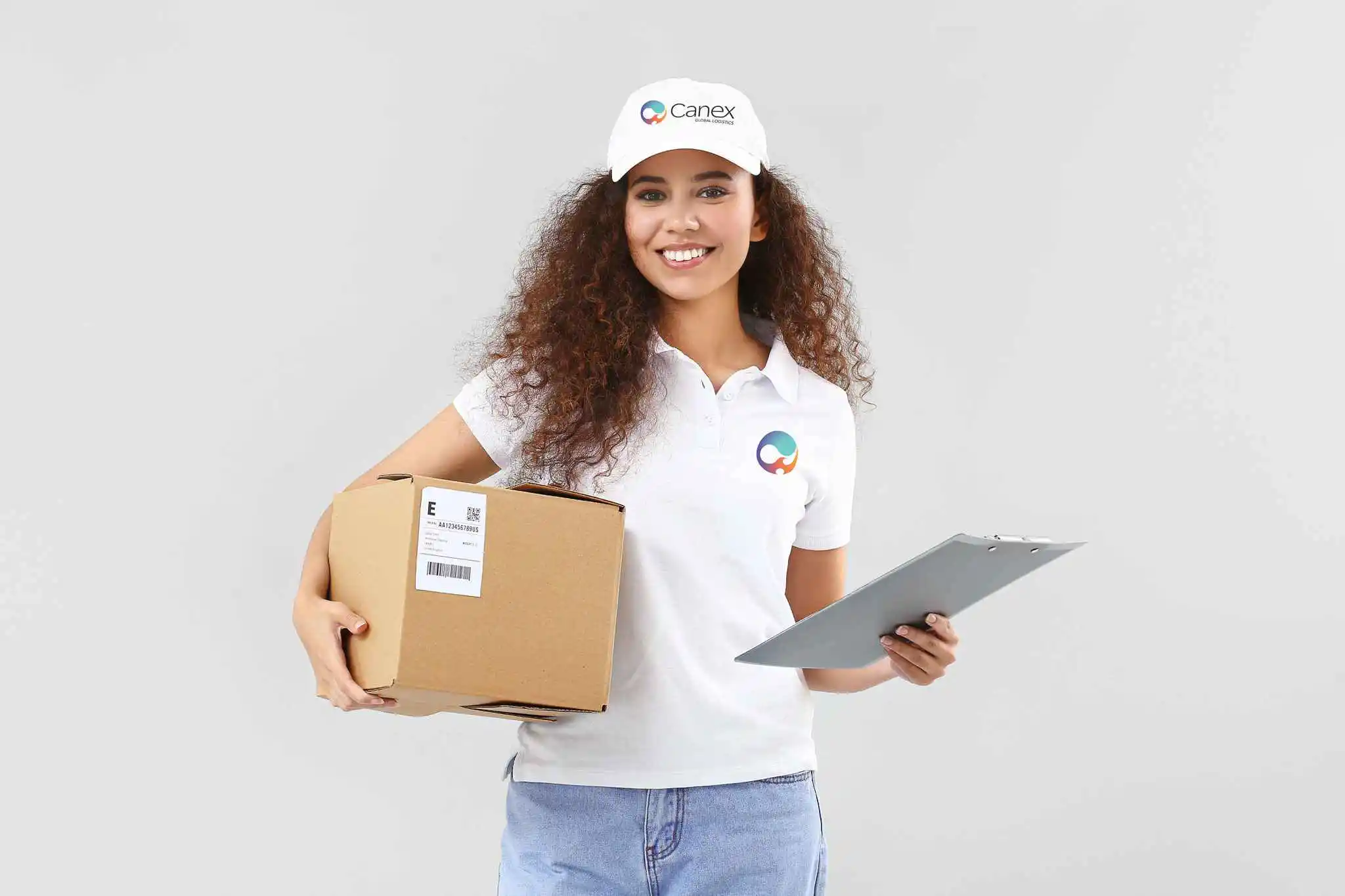 													logistic employee holding a small package												  